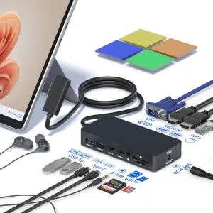 Microsoft Surface Dock, 12-in-1 Triple Display (2 HDMI 4K VGA) Surface Dock, Surface Docking Station for Surface Pro 11/10/9/8/X/7/6/5/4/3, Surface Book 3/2/1, Surface Laptop go/7/6/5/4/3/2/1