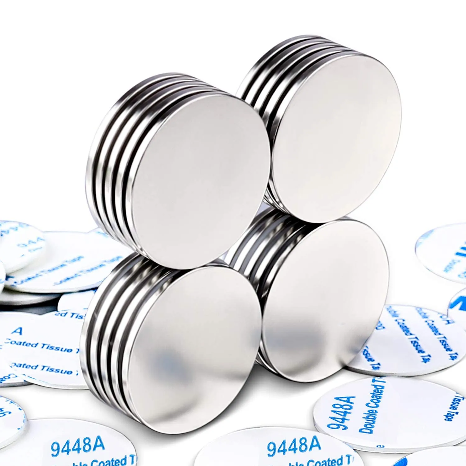 MIKEDE 20 Pack Strong Neodymium Disc Magnets with Double-Sided Adhesive, 1.26 inch D x 0.08 inch H Super Strong Rare Earth Magnet