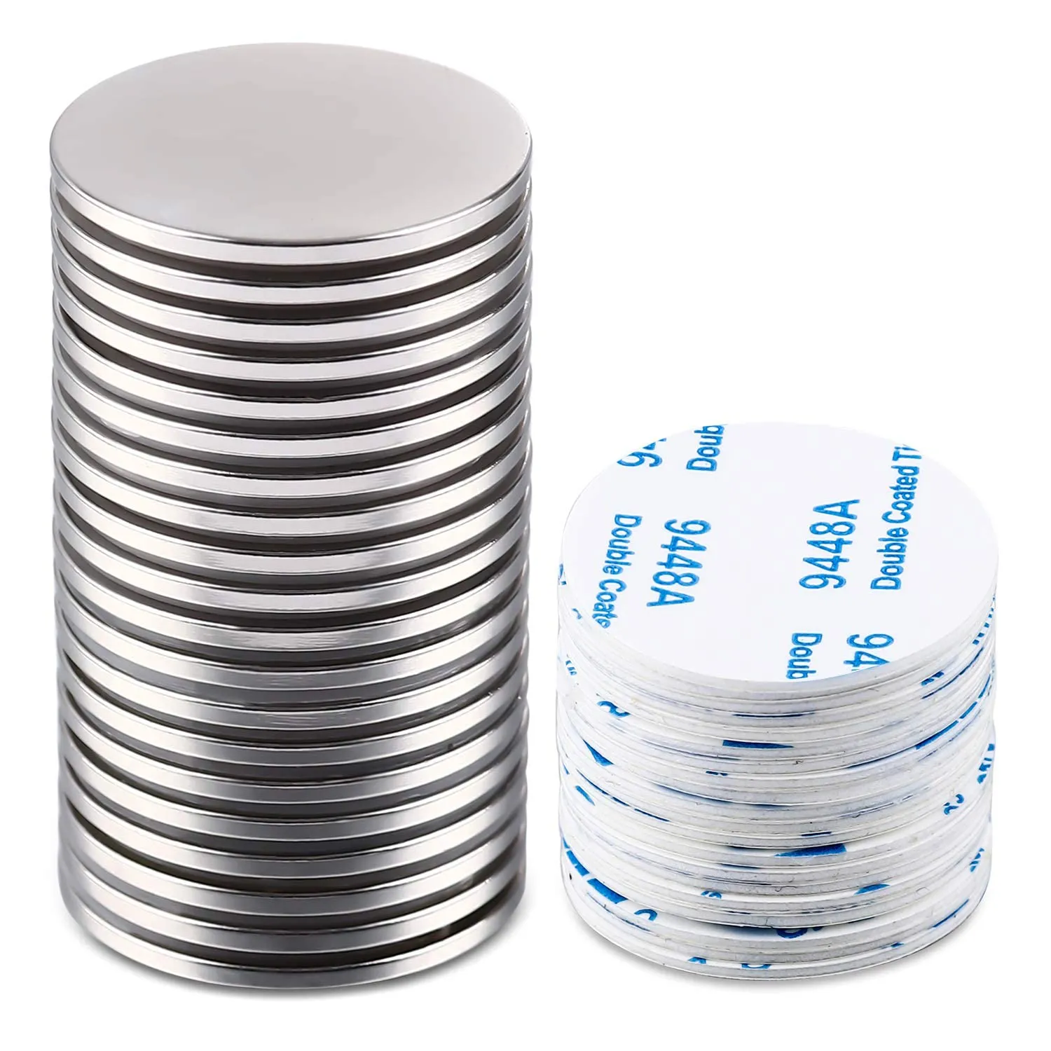 MIKEDE 20 Pack Strong Neodymium Disc Magnets with Double-Sided Adhesive, 1.26 inch D x 0.08 inch H Super Strong Rare Earth Magnet