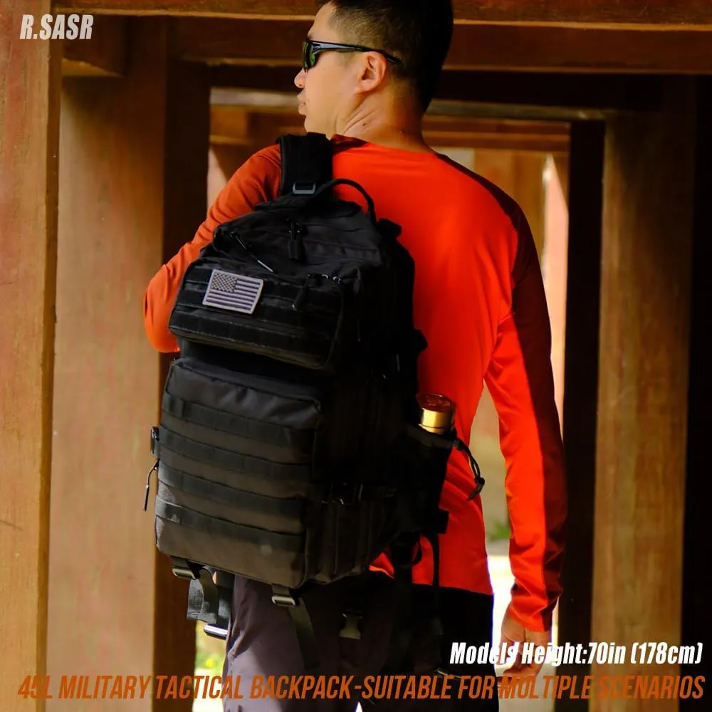 Military Tactical Backpack 45L Large Tactical Backpack for Men, Hiking Rucksack With Bottle Holder
