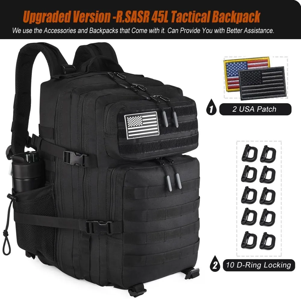 Military Tactical Backpack 45L Large Tactical Backpack for Men, Hiking Rucksack With Bottle Holder