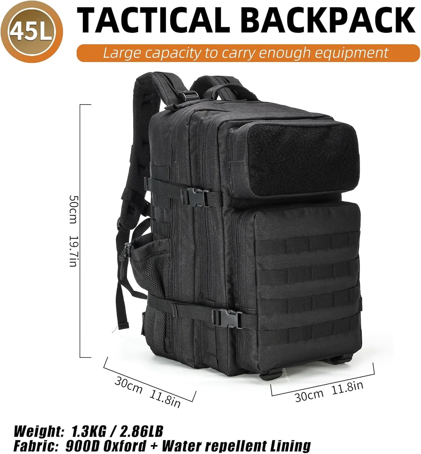 Military Tactical Backpack for Men and Women Army Camping Daypack Bug out Bag 45l Asault Pack for Travel Hiking (Black)