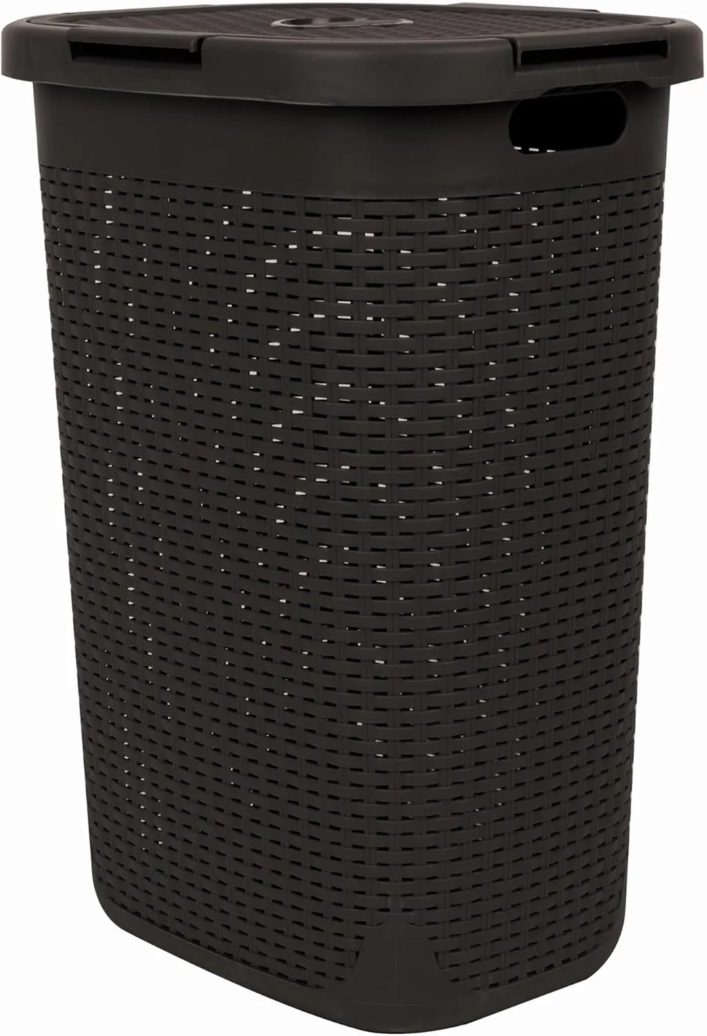 Mind Reader 60L Slim Laundry Hamper, Clothes Basket, Lid, Wicker Design, Plastic, 17.65"L x 13.75"W x 24.15"H, Brown