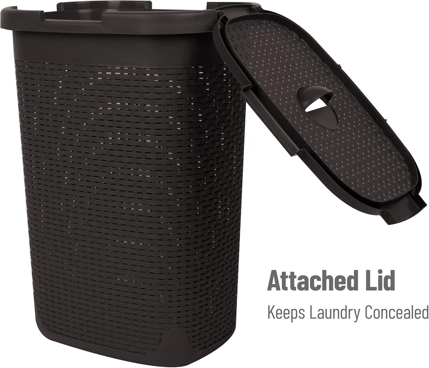 Mind Reader 60L Slim Laundry Hamper, Clothes Basket, Lid, Wicker Design, Plastic, 17.65"L x 13.75"W x 24.15"H, Brown