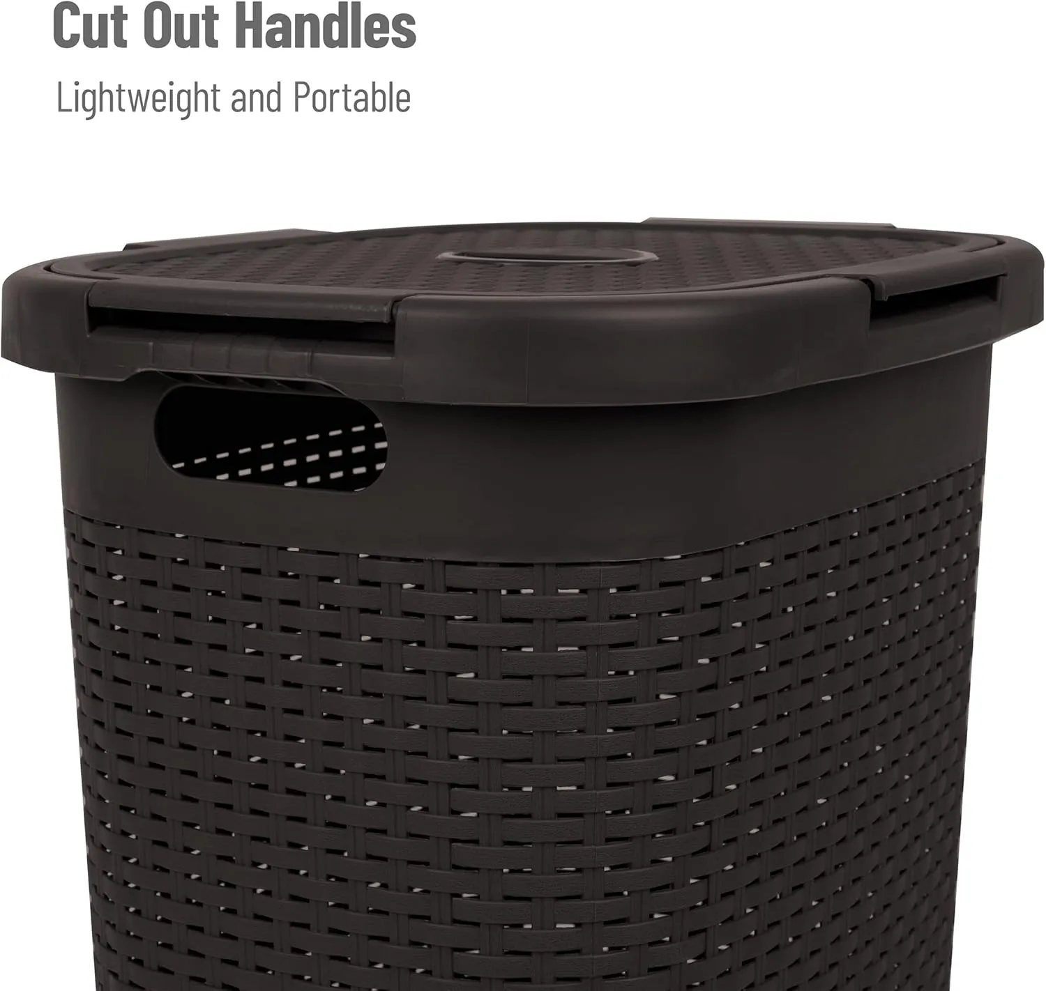 Mind Reader 60L Slim Laundry Hamper, Clothes Basket, Lid, Wicker Design, Plastic, 17.65"L x 13.75"W x 24.15"H, Brown