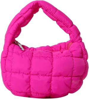 Mini Puffy Quilted Handbag Soft Puffer Tote Bag for Women Cute Wrist Bubble Bag Lightweight Nylon Clutch Purse
