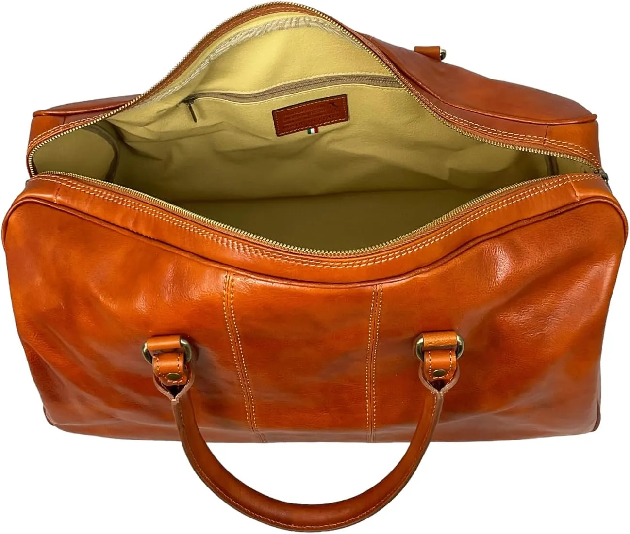 Mississippi Max Travel Bag, Genuine Leather Made in Italy (Camel)