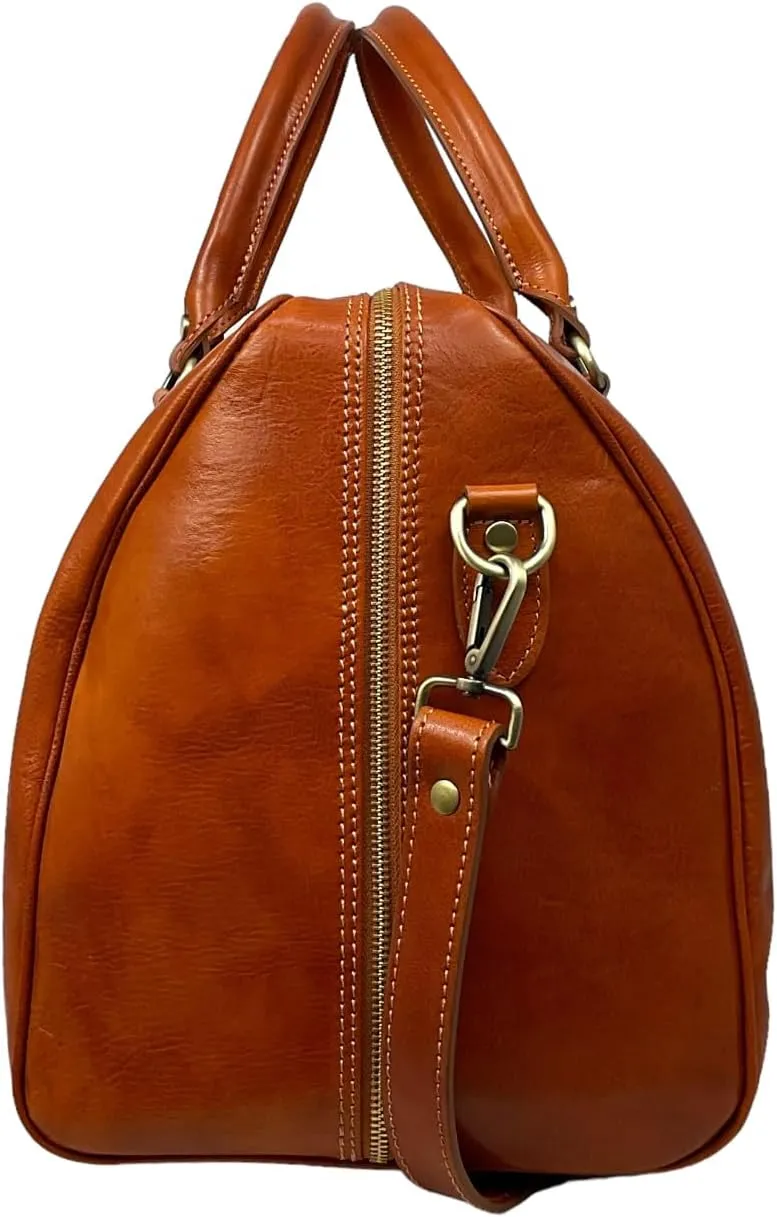 Mississippi Max Travel Bag, Genuine Leather Made in Italy (Camel)