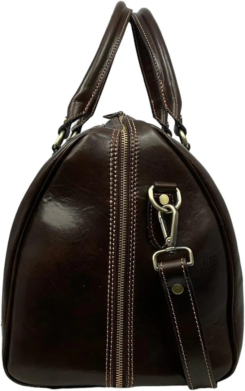 Mississippi Travel Bag, Genuine Leather Made in Italy (Dark Brown)