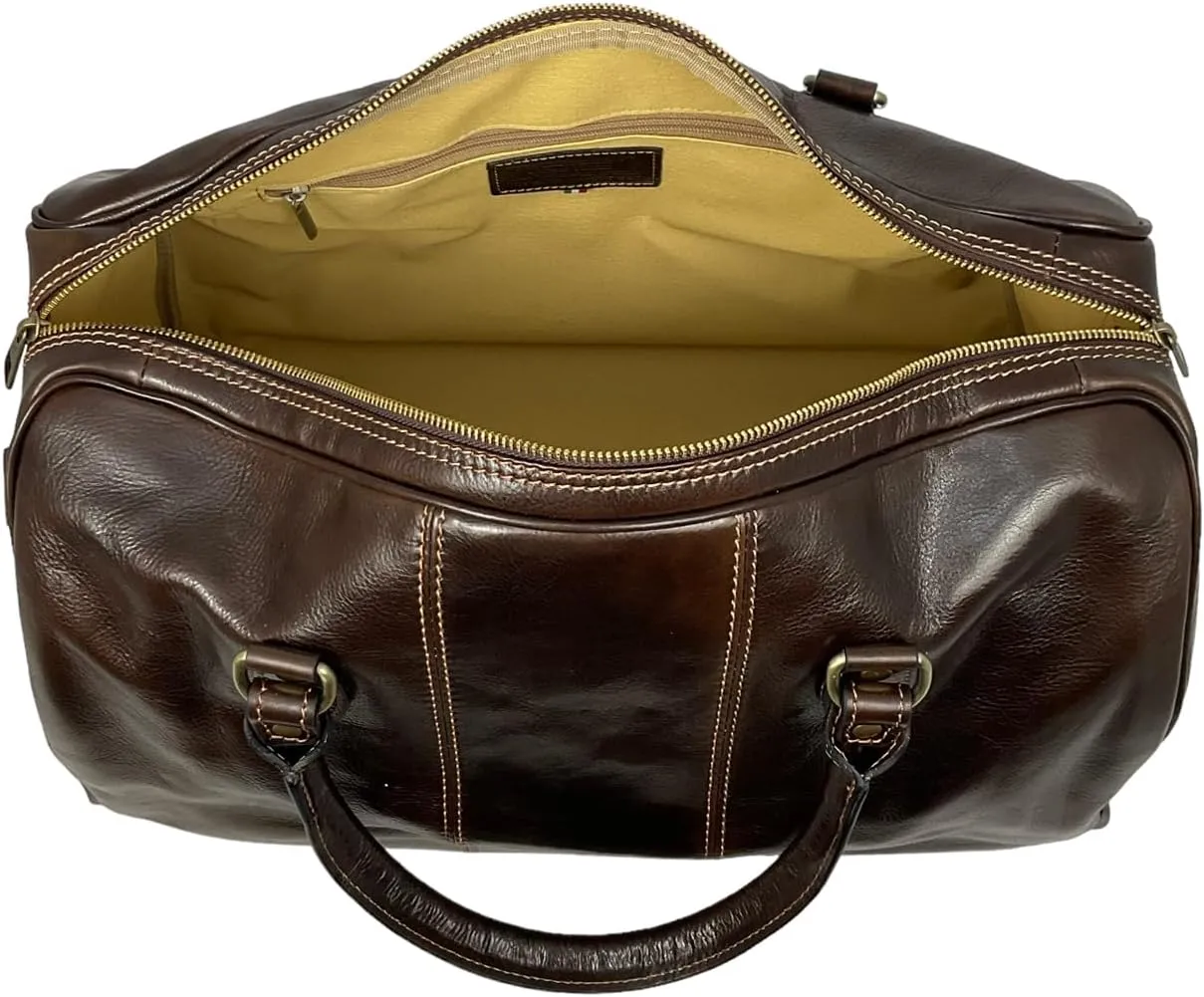 Mississippi Travel Bag, Genuine Leather Made in Italy (Dark Brown)