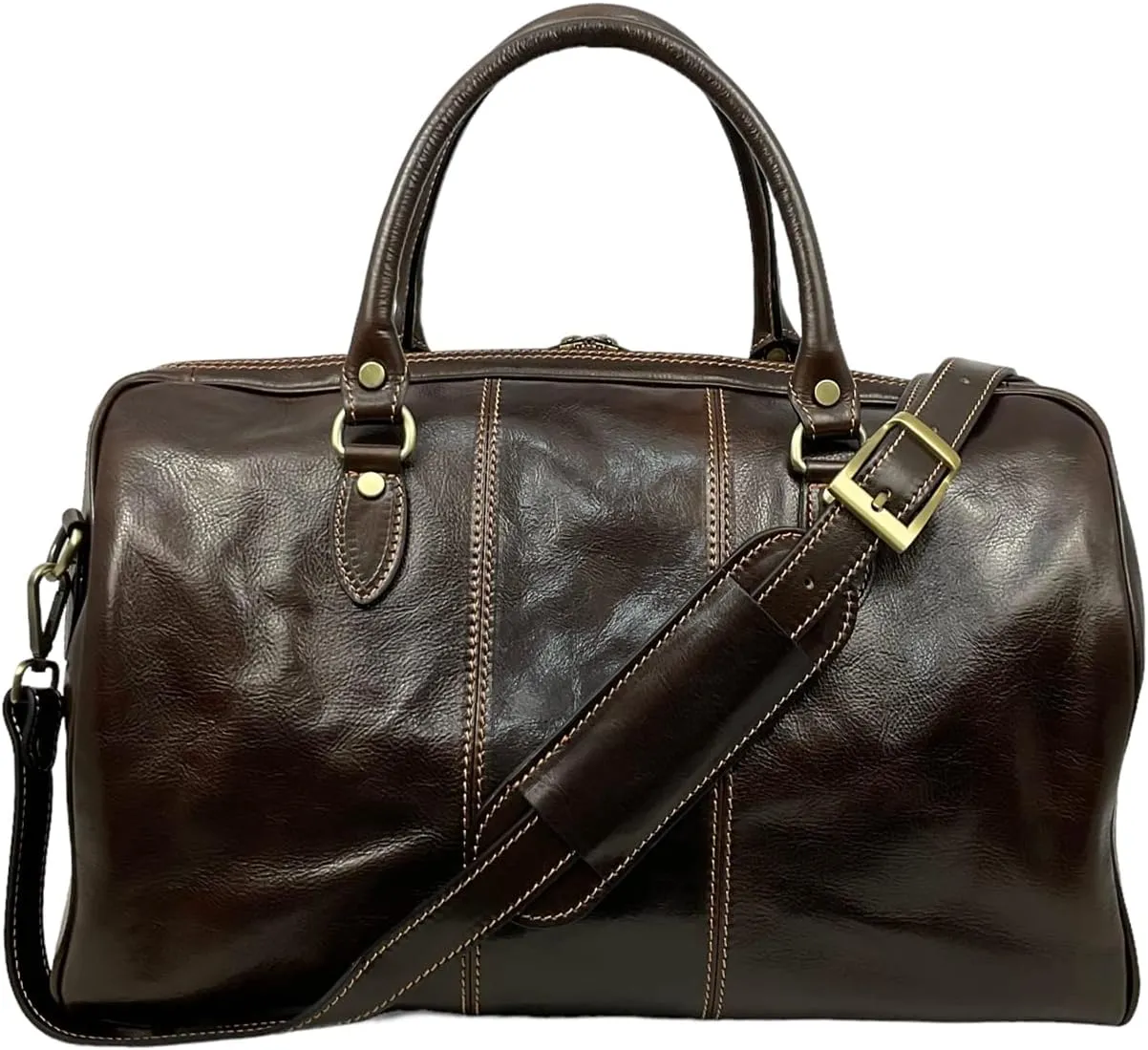 Mississippi Travel Bag, Genuine Leather Made in Italy (Dark Brown)
