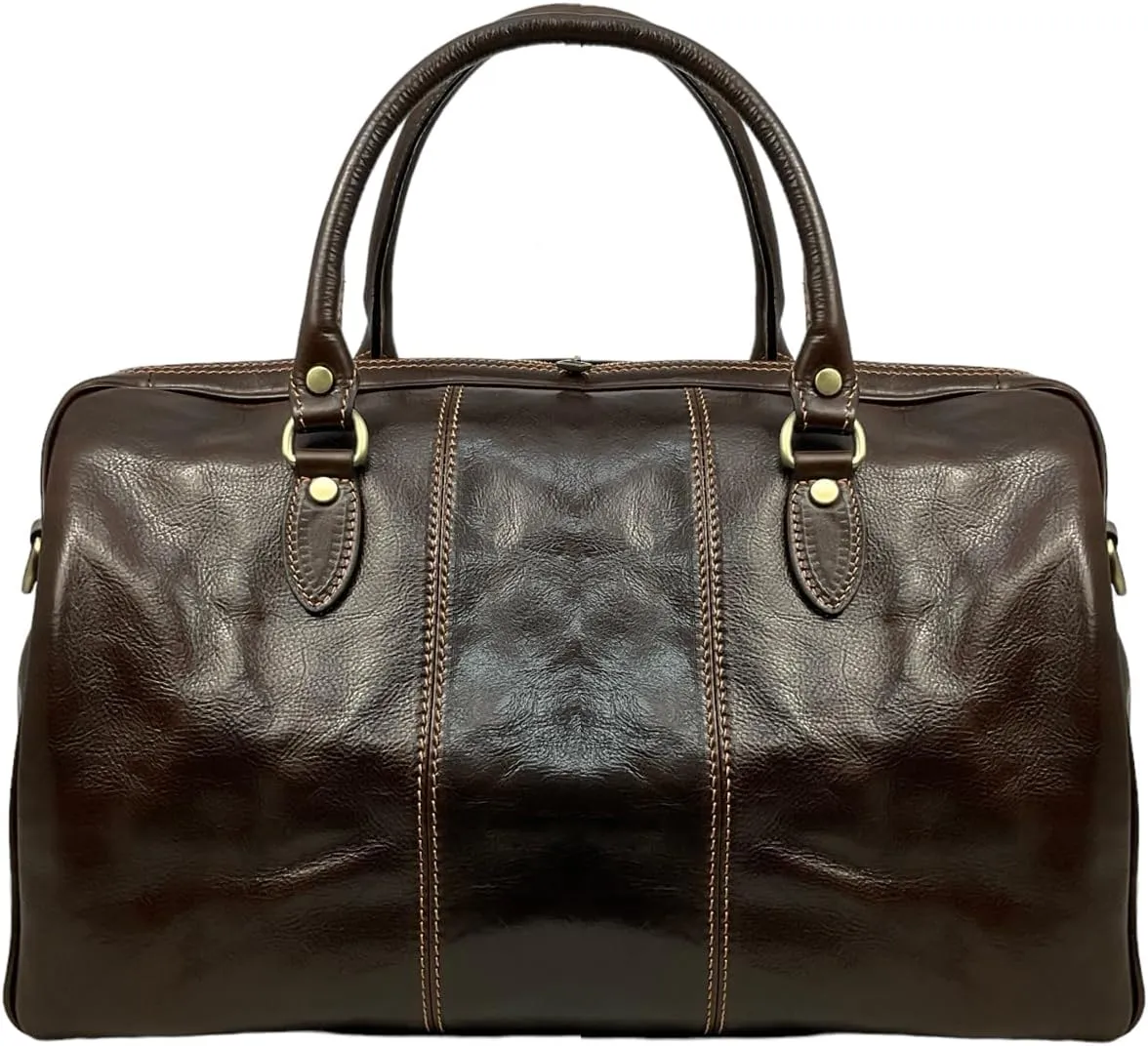 Mississippi Travel Bag, Genuine Leather Made in Italy (Dark Brown)