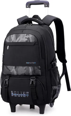 MITOWERMI Camouflages Black Boys Rolling Backpacks Kids Carry-on Luggage Camo Bookbag with 2 Wheels Boys Teens Wheeled Backpack Trolley School Bags