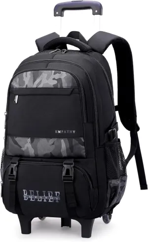 MITOWERMI Camouflages Black Boys Rolling Backpacks Kids Carry-on Luggage Camo Bookbag with 2 Wheels Boys Teens Wheeled Backpack Trolley School Bags
