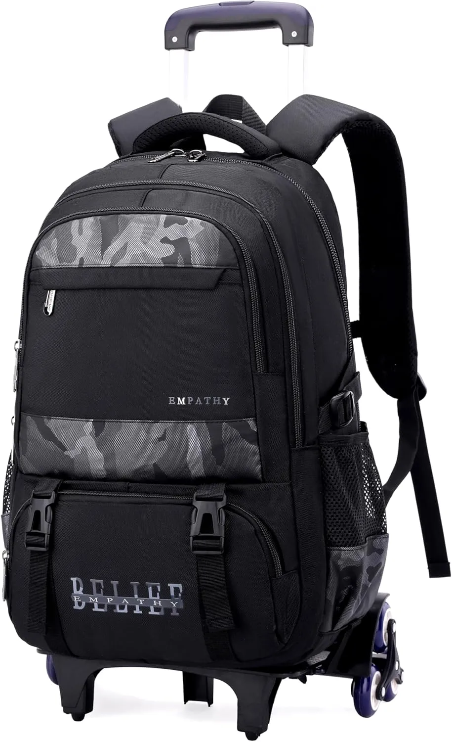 MITOWERMI Camouflages Black Boys Rolling Backpacks Kids Carry-on Luggage Camo Bookbag with 6 Wheels Boys Teens Wheeled Backpack Trolley School Bags