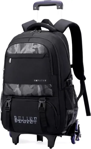 MITOWERMI Camouflages Black Boys Rolling Backpacks Kids Carry-on Luggage Camo Bookbag with 6 Wheels Boys Teens Wheeled Backpack Trolley School Bags