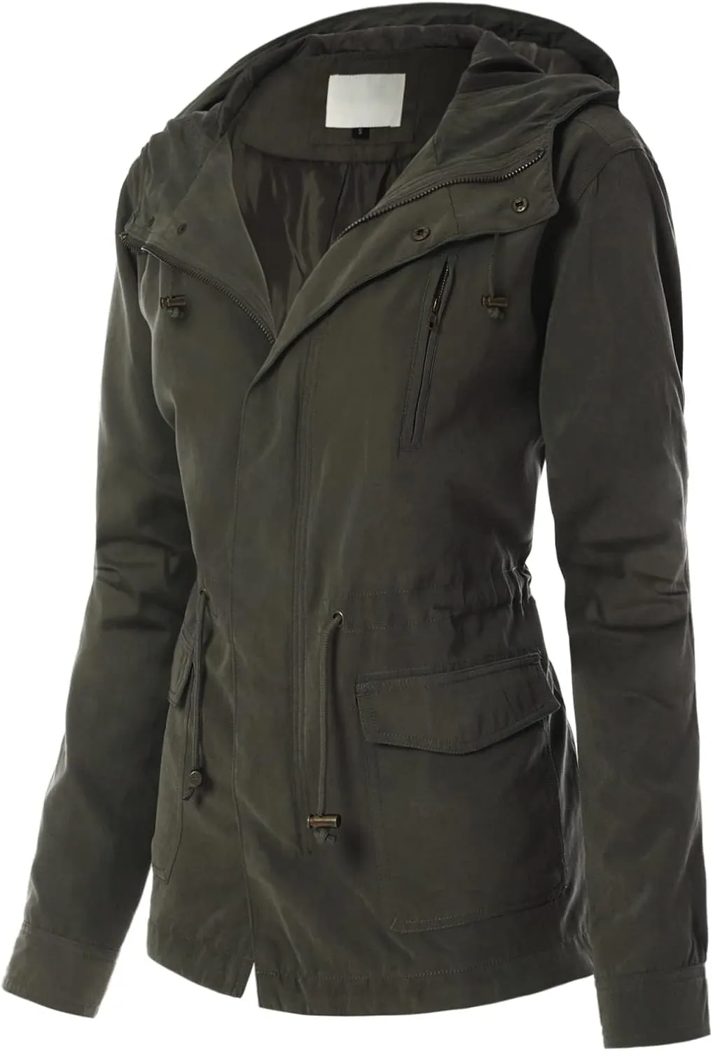 MixMatchy Women's Basic Military Anorak Jacket Zip Up Snap button Hooded Parka Safari Utility Coat with Pocket