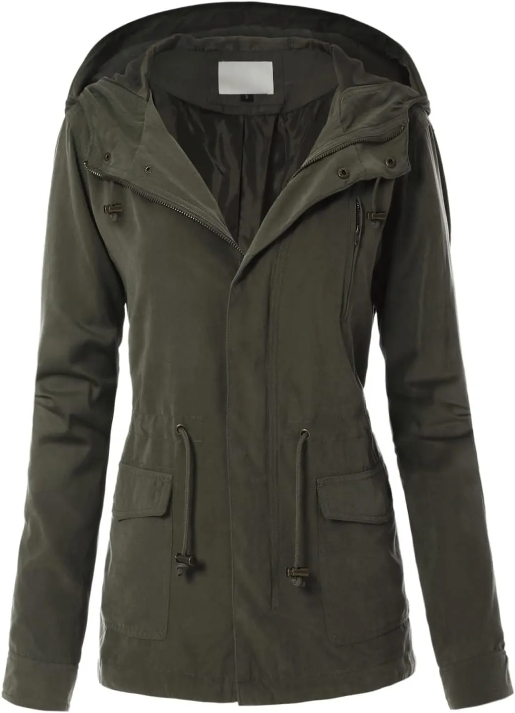 MixMatchy Women's Basic Military Anorak Jacket Zip Up Snap button Hooded Parka Safari Utility Coat with Pocket