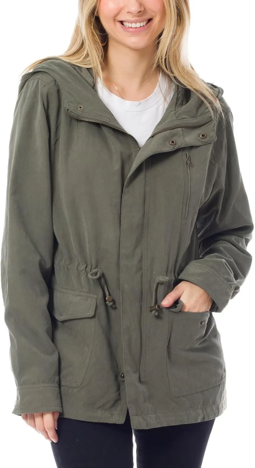 MixMatchy Women's Basic Military Anorak Jacket Zip Up Snap button Hooded Parka Safari Utility Coat with Pocket