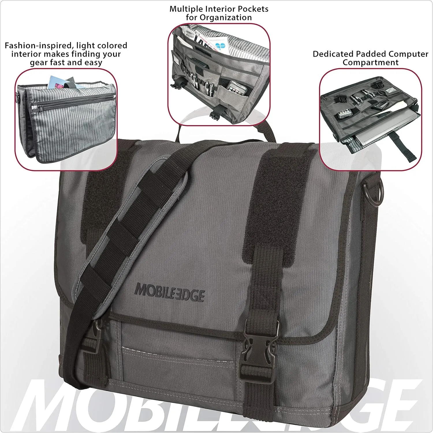 Mobile Edge Laptop Messenger Bag for Men and Women, Fits Up To 17.3 Inch Laptops, Graphite, MEGME