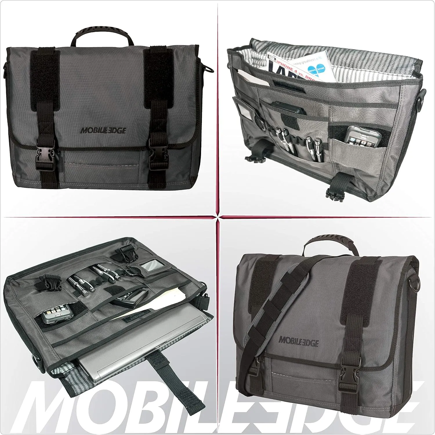 Mobile Edge Laptop Messenger Bag for Men and Women, Fits Up To 17.3 Inch Laptops, Graphite, MEGME
