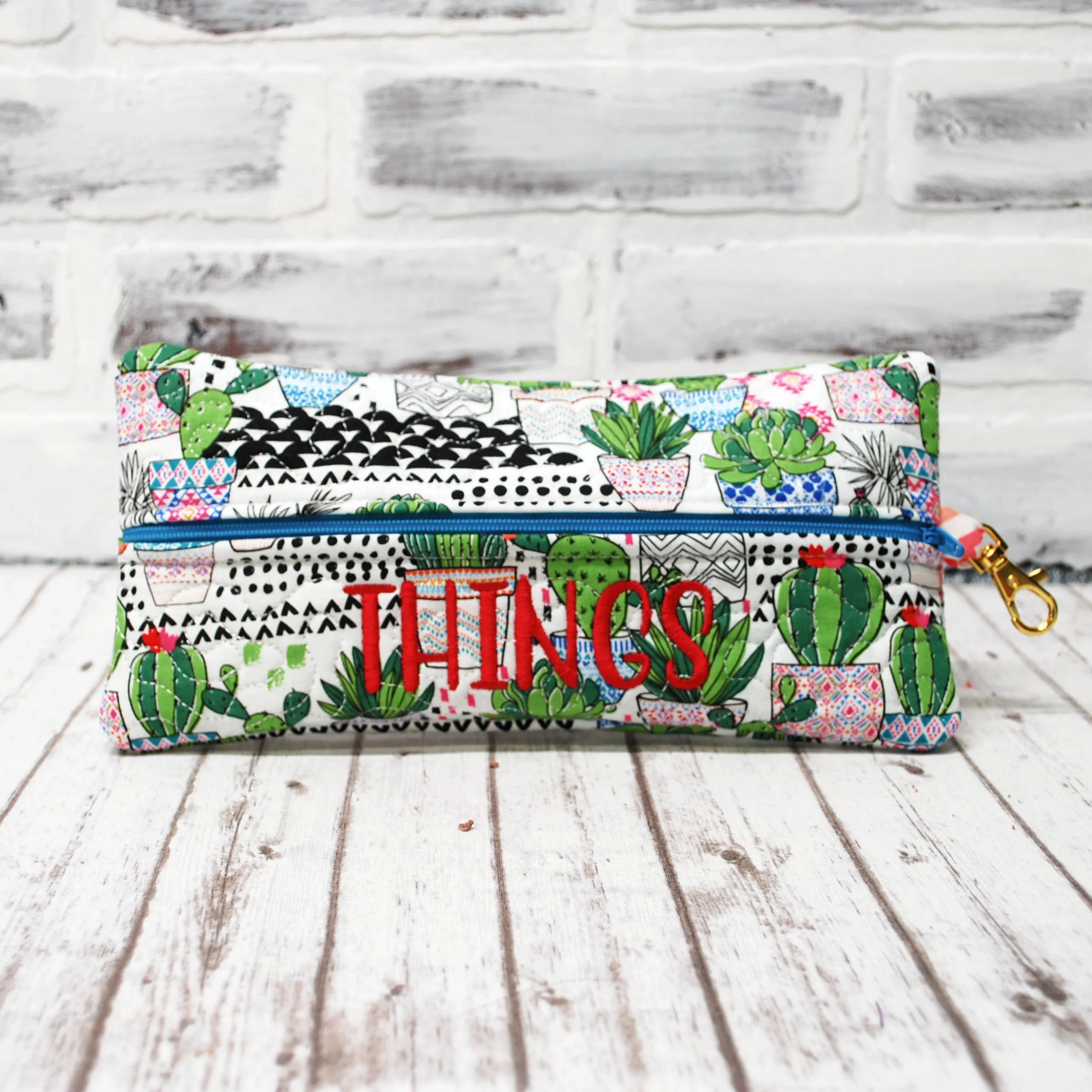 Modern Succulent Personalized Quilted Pouch