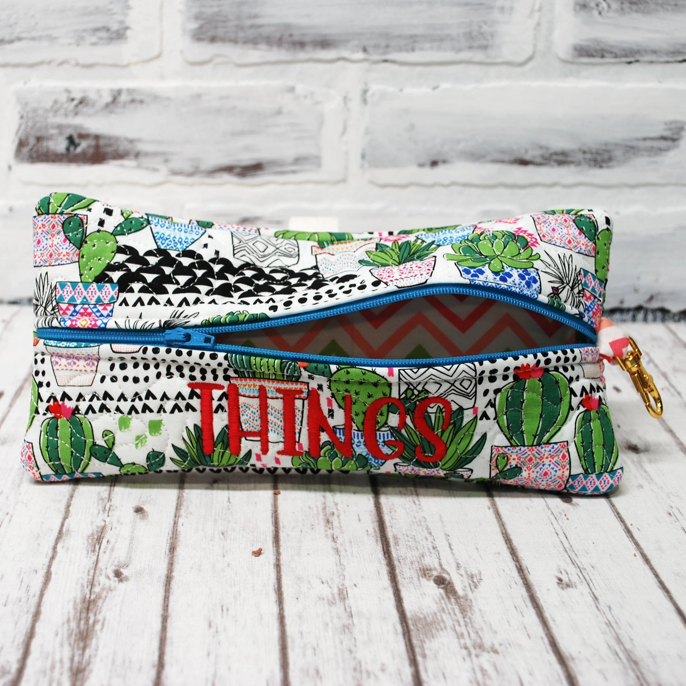 Modern Succulent Personalized Quilted Pouch