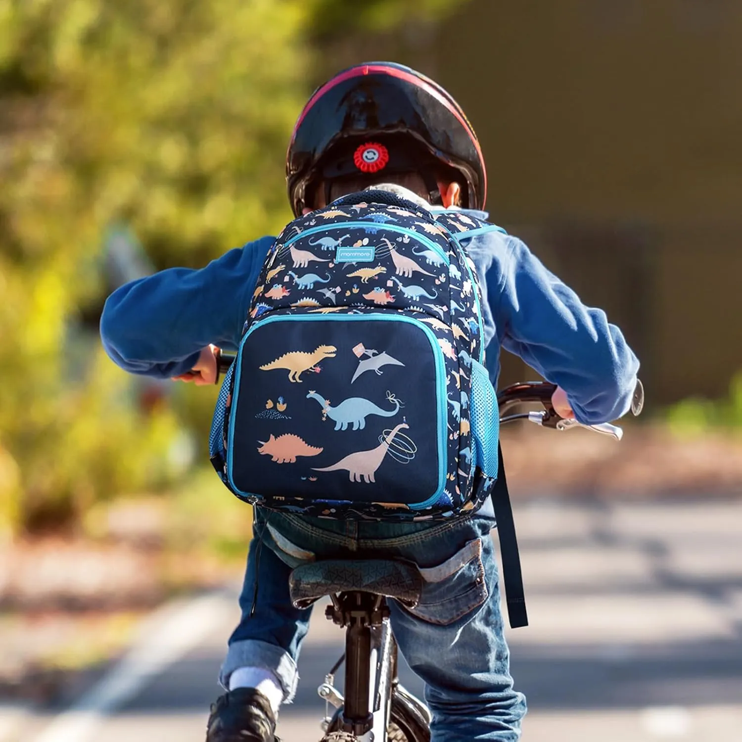 mommore 2-in-1 Kids Backpack, Insulated Lunch Compartment Dinosaur Toddler Backpack Lightweight Kindergarten Preschool Bookbag for Boys with Chest Strap, for Travel Daycare, Blue