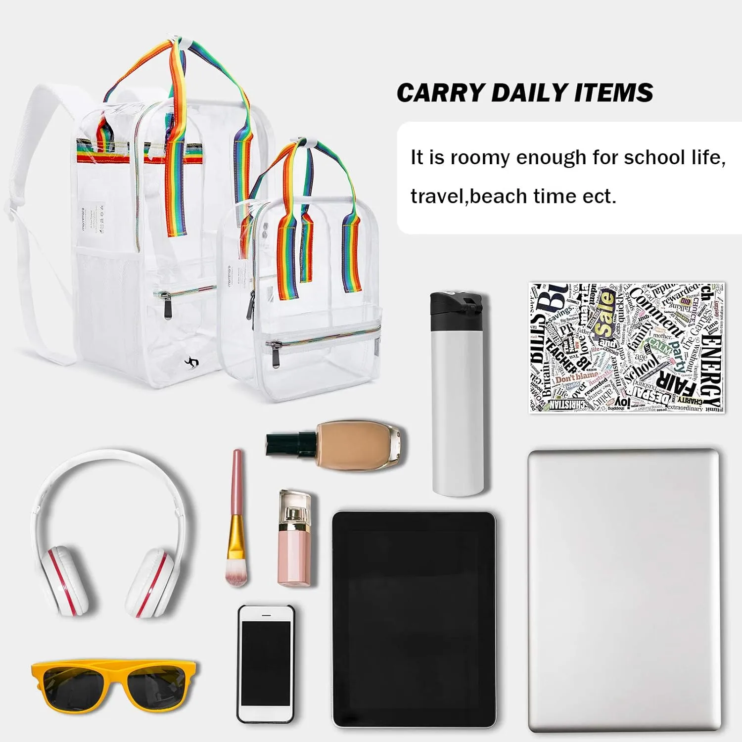 mommore Clear Backpack Heavy Duty Transparent backpacks with Widened Handle Thick PVC See-Through Bookbags for School, Work