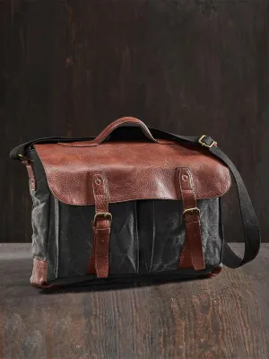 Mona B Upcycled Canvas Messenger Crossbody Unisex Laptop Bag Flap