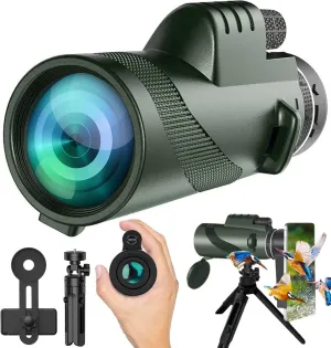 Monocular-Telescope 80x100 High Powered for Adults Monocular for Smartphone Adapter Telescope Hunting Wildlife Bird Watching Travel Camping Hiking-Green