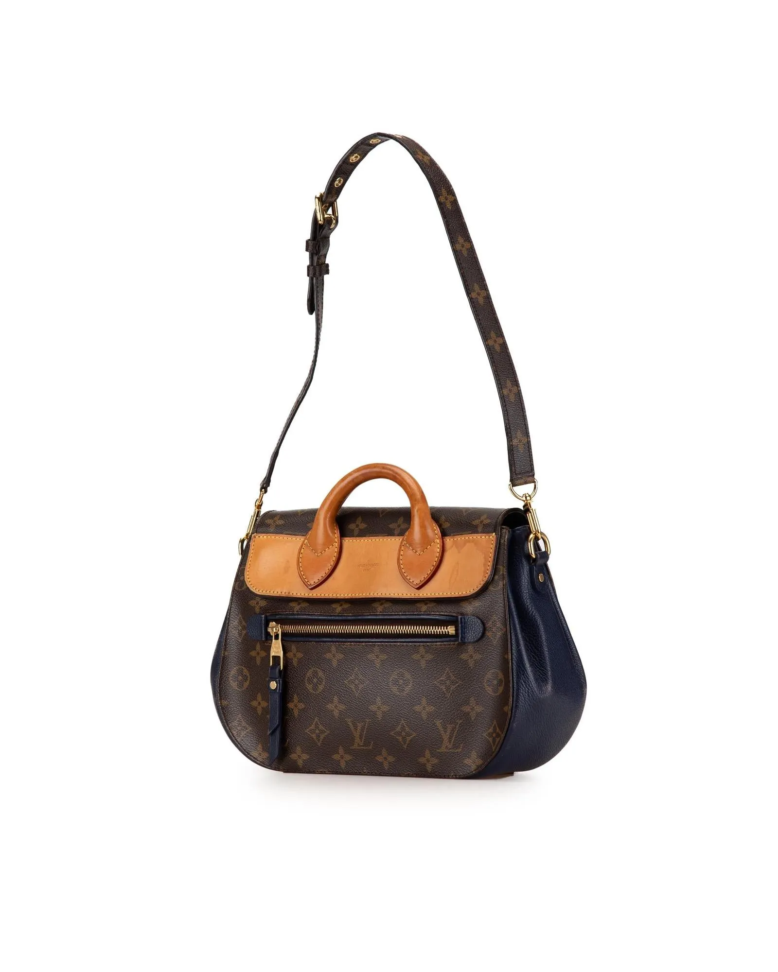 Monogram Canvas and Leather Bag with S-Lock Closure