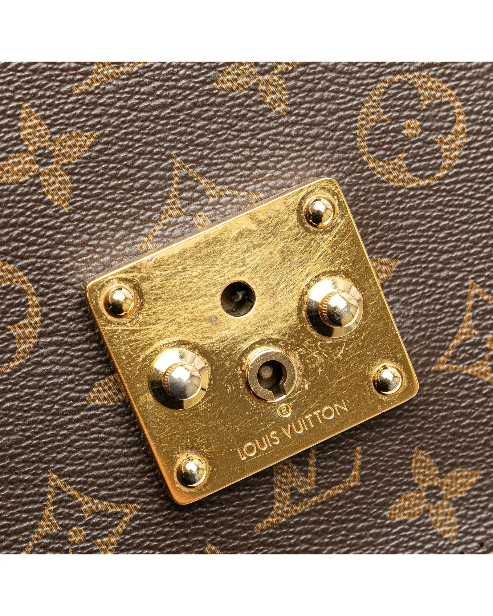 Monogram Canvas and Leather Bag with S-Lock Closure