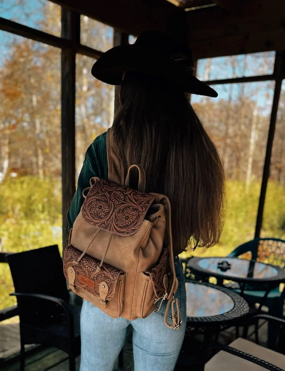 Montana West x Wrangler Backpack Purse for Women Men Western Backpack Floral Tooled Travel Bags