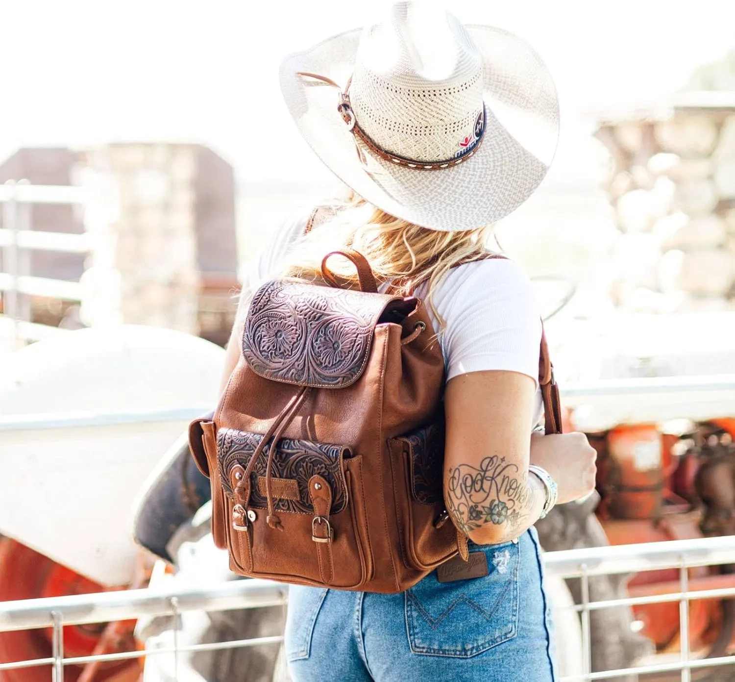 Montana West x Wrangler Backpack Purse for Women Men Western Backpack Floral Tooled Travel Bags