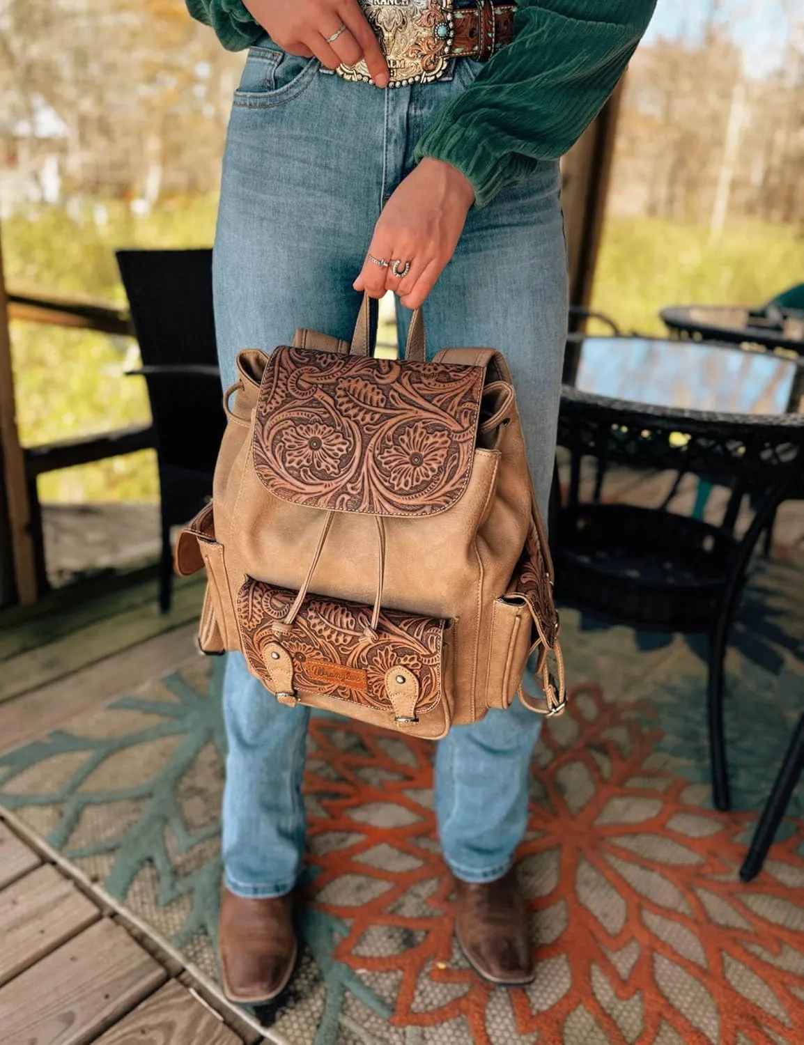 Montana West x Wrangler Backpack Purse for Women Men Western Backpack Floral Tooled Travel Bags