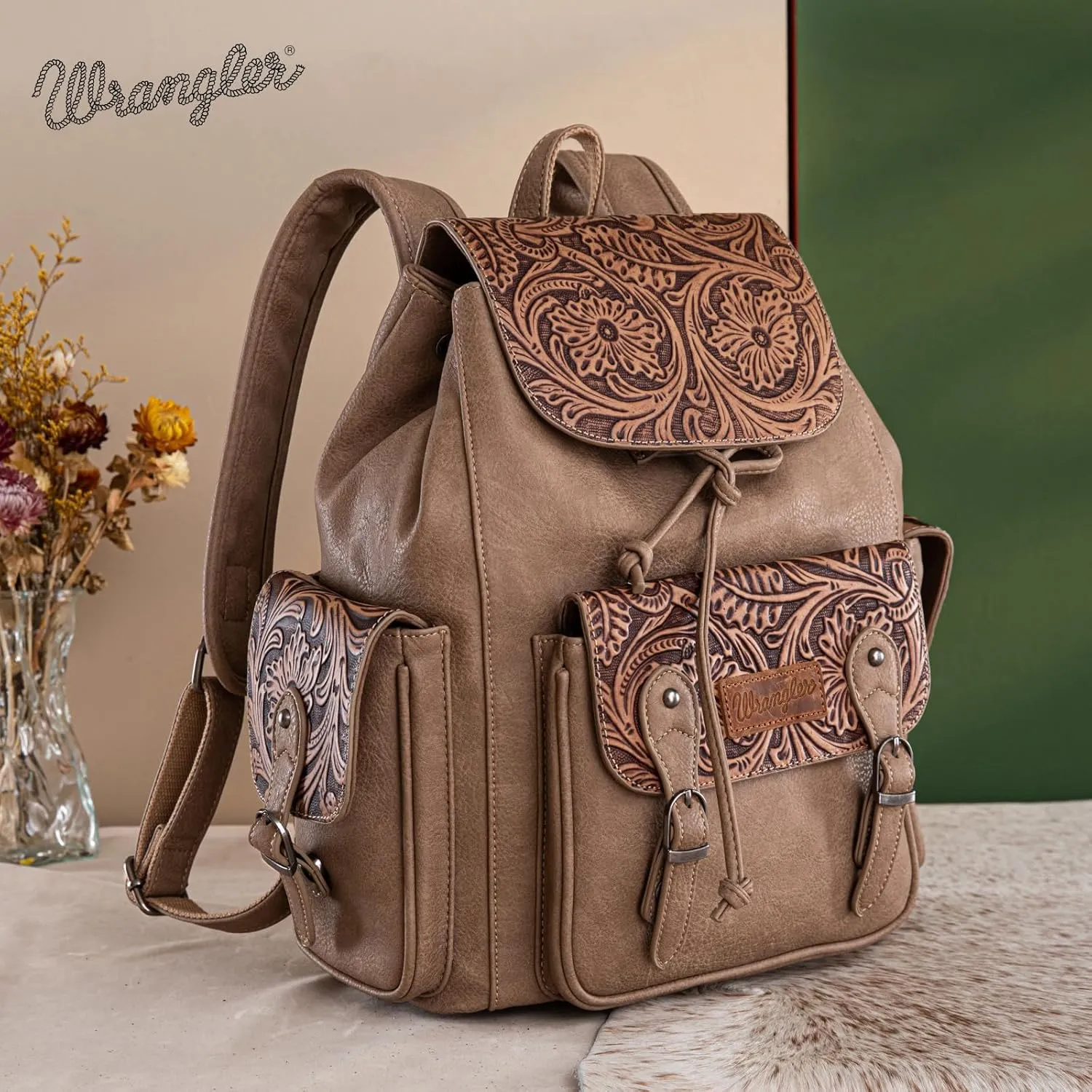 Montana West x Wrangler Backpack Purse for Women Men Western Backpack Floral Tooled Travel Bags