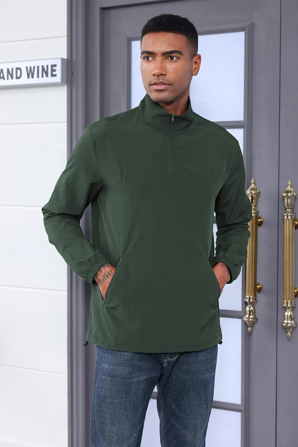 MorwenVeo Men's Casual Quarter Zip Pullover Lightweight Golf Track Jacket Stylish Windbreaker For Outdoors & Travel