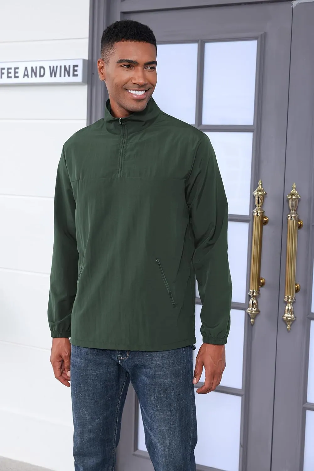 MorwenVeo Men's Casual Quarter Zip Pullover Lightweight Golf Track Jacket Stylish Windbreaker For Outdoors & Travel