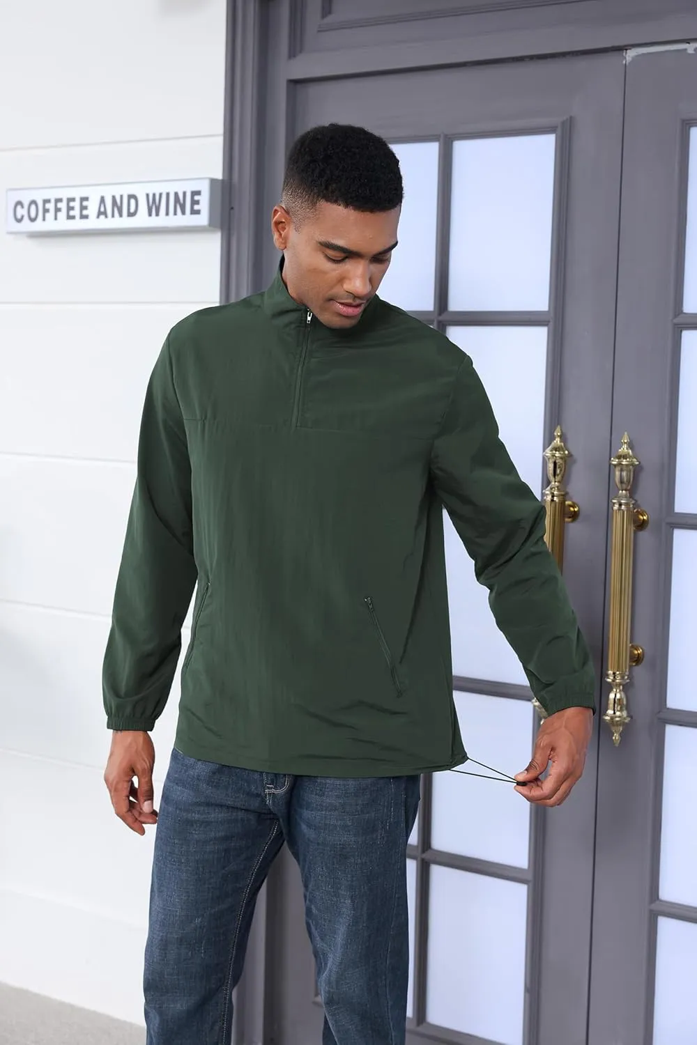 MorwenVeo Men's Casual Quarter Zip Pullover Lightweight Golf Track Jacket Stylish Windbreaker For Outdoors & Travel