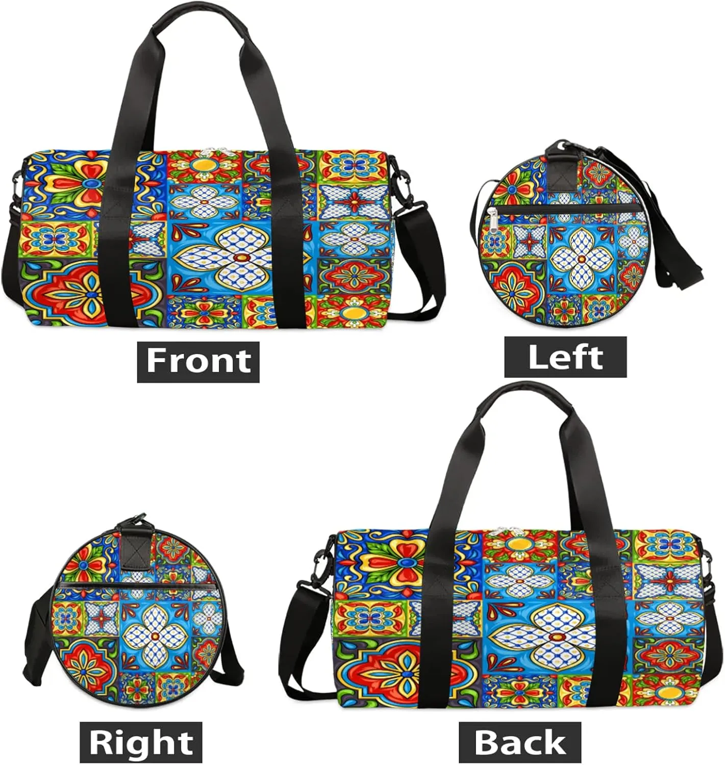 Mosaic Ceramic Tile Pattern Sports Gym Bag for Men Women Lightweight Travel Duffle Bag with Shoulder Strap Waterproof Carry On Weekender Overnight Bag for Travel Sports Gym