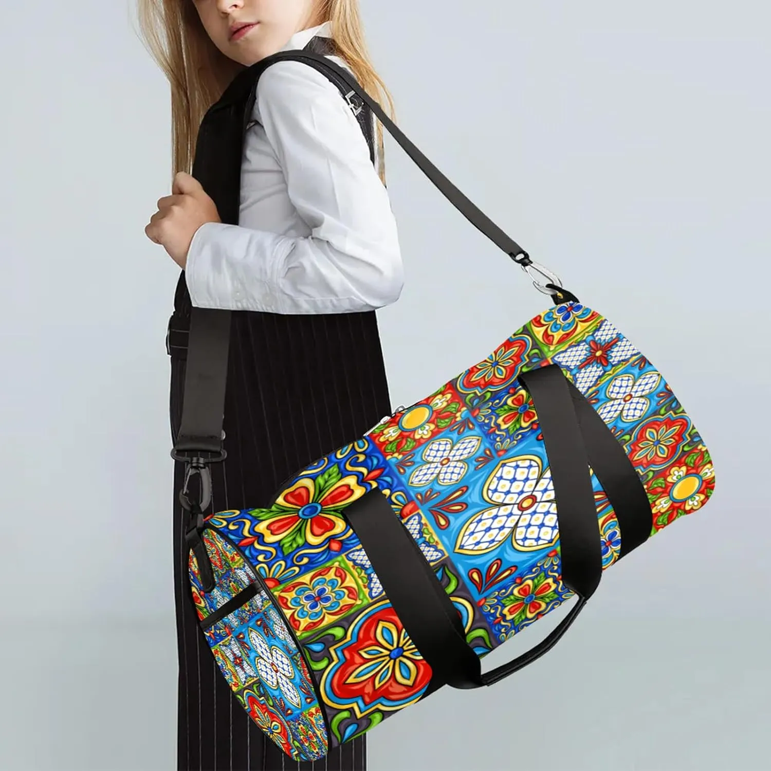 Mosaic Ceramic Tile Pattern Sports Gym Bag for Men Women Lightweight Travel Duffle Bag with Shoulder Strap Waterproof Carry On Weekender Overnight Bag for Travel Sports Gym