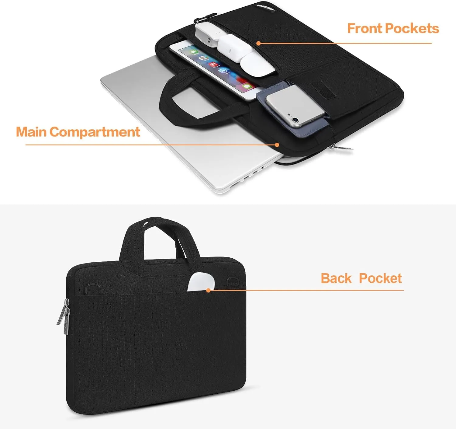 MOSISO Laptop Shoulder Bag Compatible with MacBook Air 13 inch M2 A2681 M1 A2337 A2179 A1932/Pro 13 M2 M1 A2338 A2251 A2289 A2159 A1989 A1706 A1708,Polyester Flapover Briefcase Sleeve Case, Black