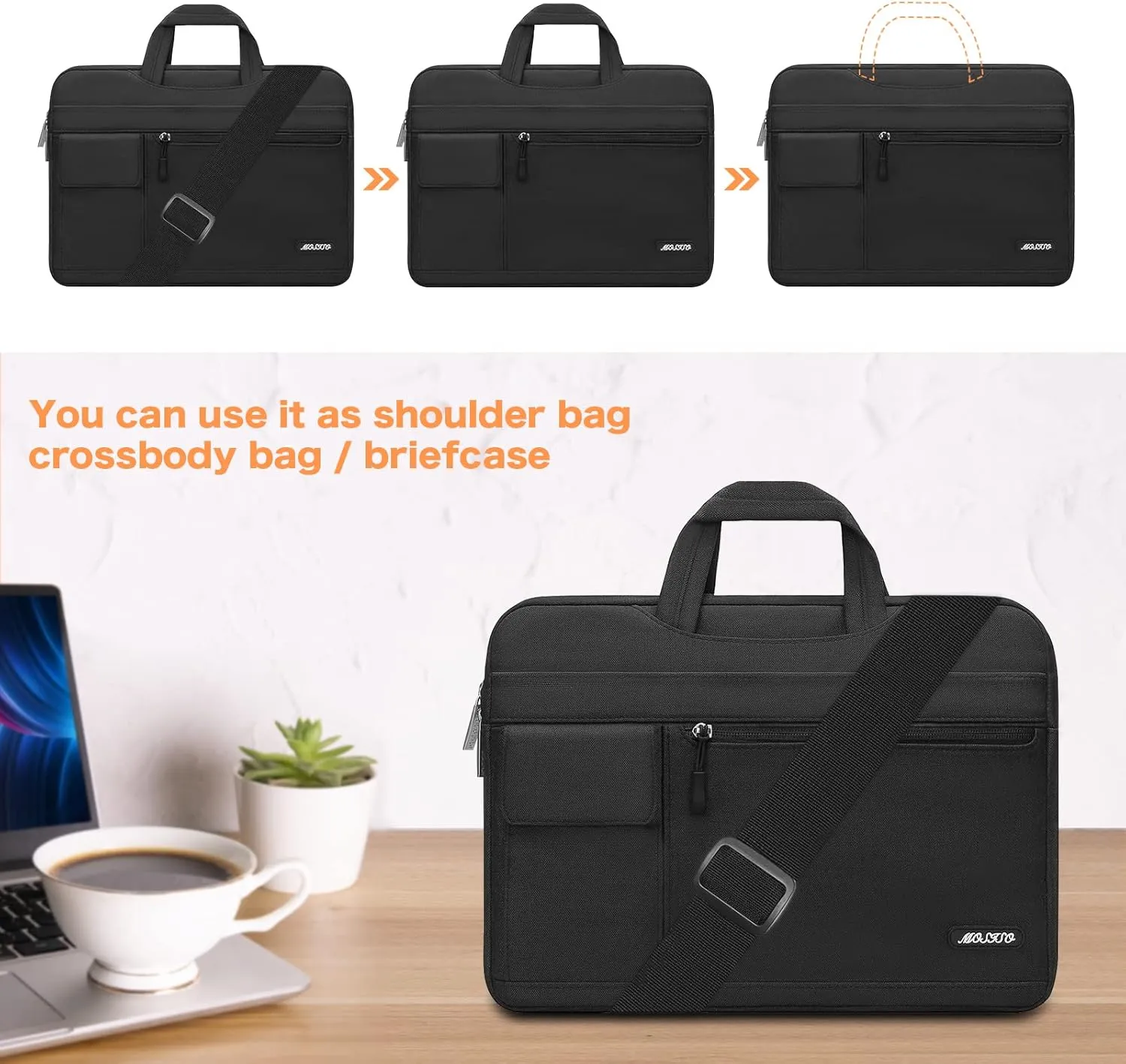 MOSISO Laptop Shoulder Bag Compatible with MacBook Air 13 inch M2 A2681 M1 A2337 A2179 A1932/Pro 13 M2 M1 A2338 A2251 A2289 A2159 A1989 A1706 A1708,Polyester Flapover Briefcase Sleeve Case, Black