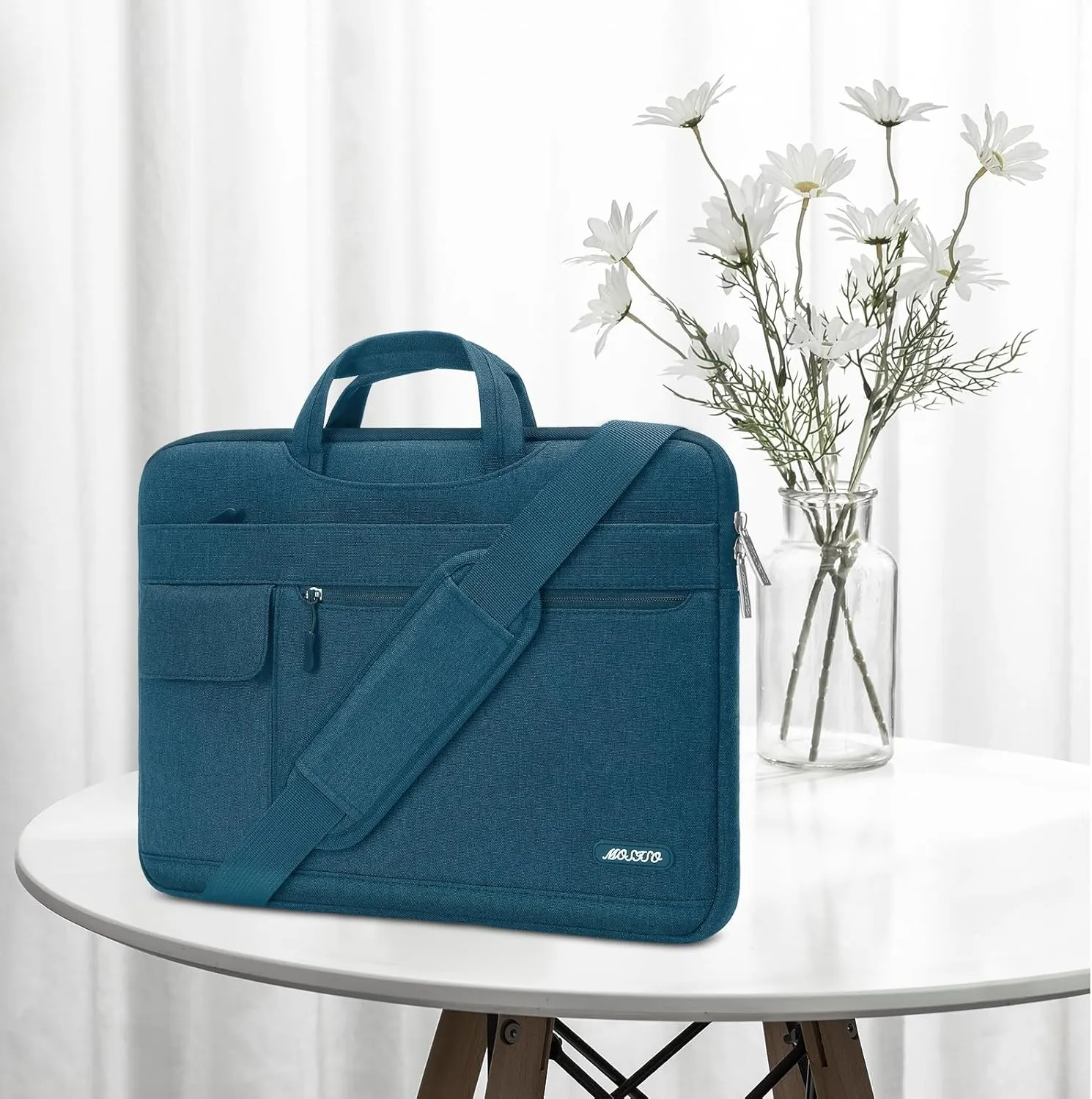 MOSISO Laptop Shoulder Bag Compatible with MacBook Air/Pro, 13-13.3 inch Notebook, Polyester Flapover Briefcase Sleeve Case, Deep Teal