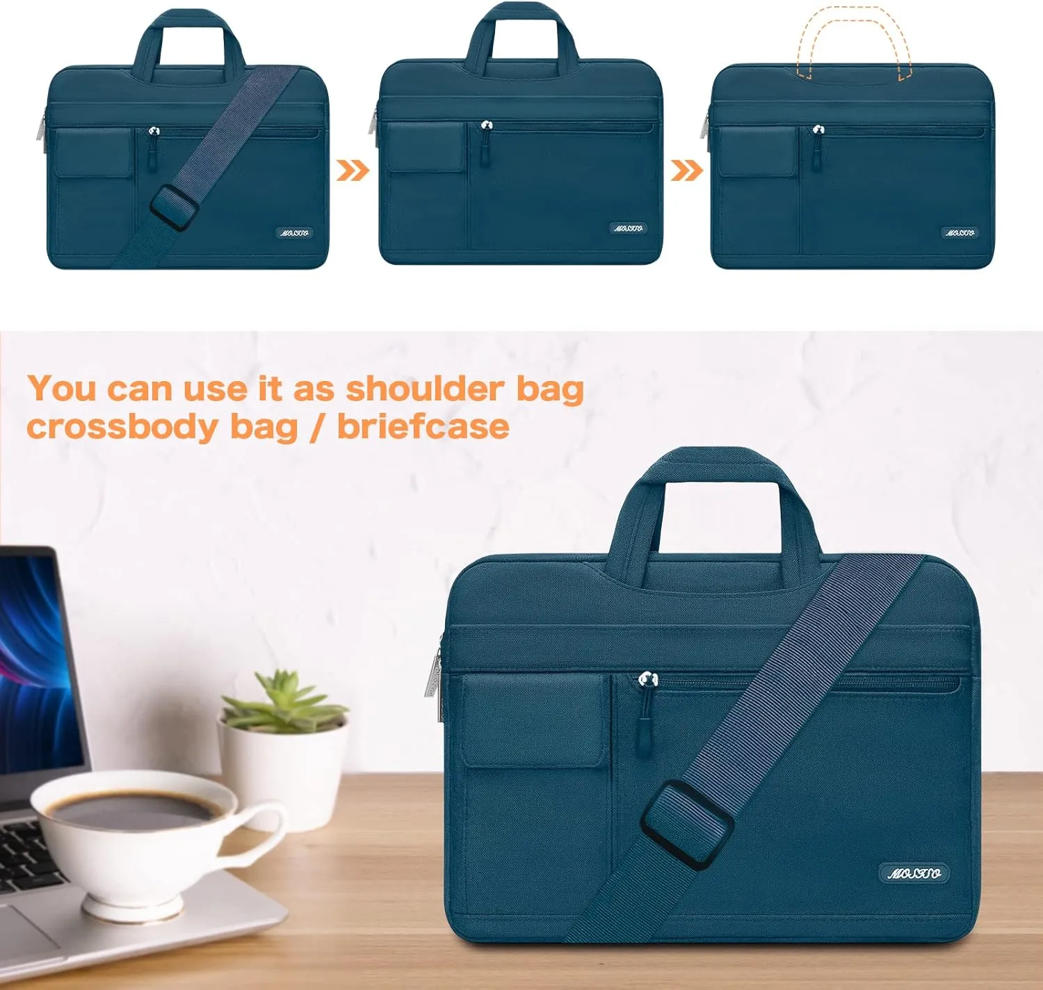 MOSISO Laptop Shoulder Bag Compatible with MacBook Air/Pro, 13-13.3 inch Notebook, Polyester Flapover Briefcase Sleeve Case, Deep Teal