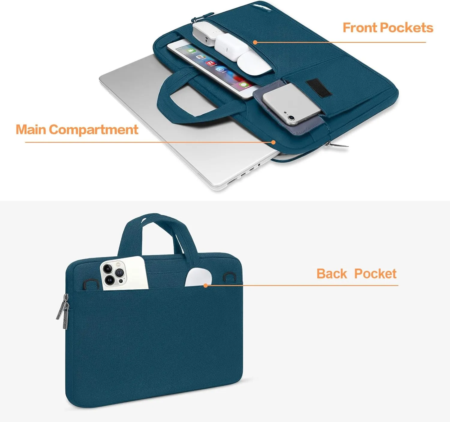 MOSISO Laptop Shoulder Bag Compatible with MacBook Air/Pro, 13-13.3 inch Notebook, Polyester Flapover Briefcase Sleeve Case, Deep Teal