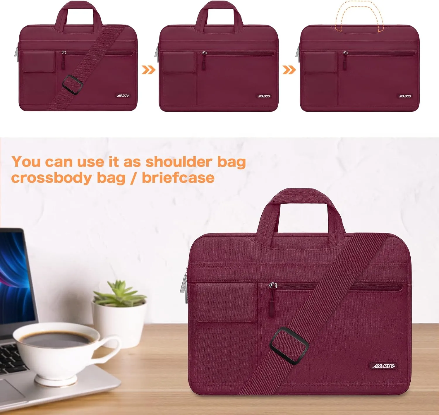 MOSISO Laptop Shoulder Bag Compatible with MacBook Pro 16 inch 2023-2019 M3 A2991 M2 A2780 M1 A2485 A2141/Pro 15 A1398,15-15.6 inch Notebook,Polyester Flapover Briefcase Sleeve Case, Wine Red