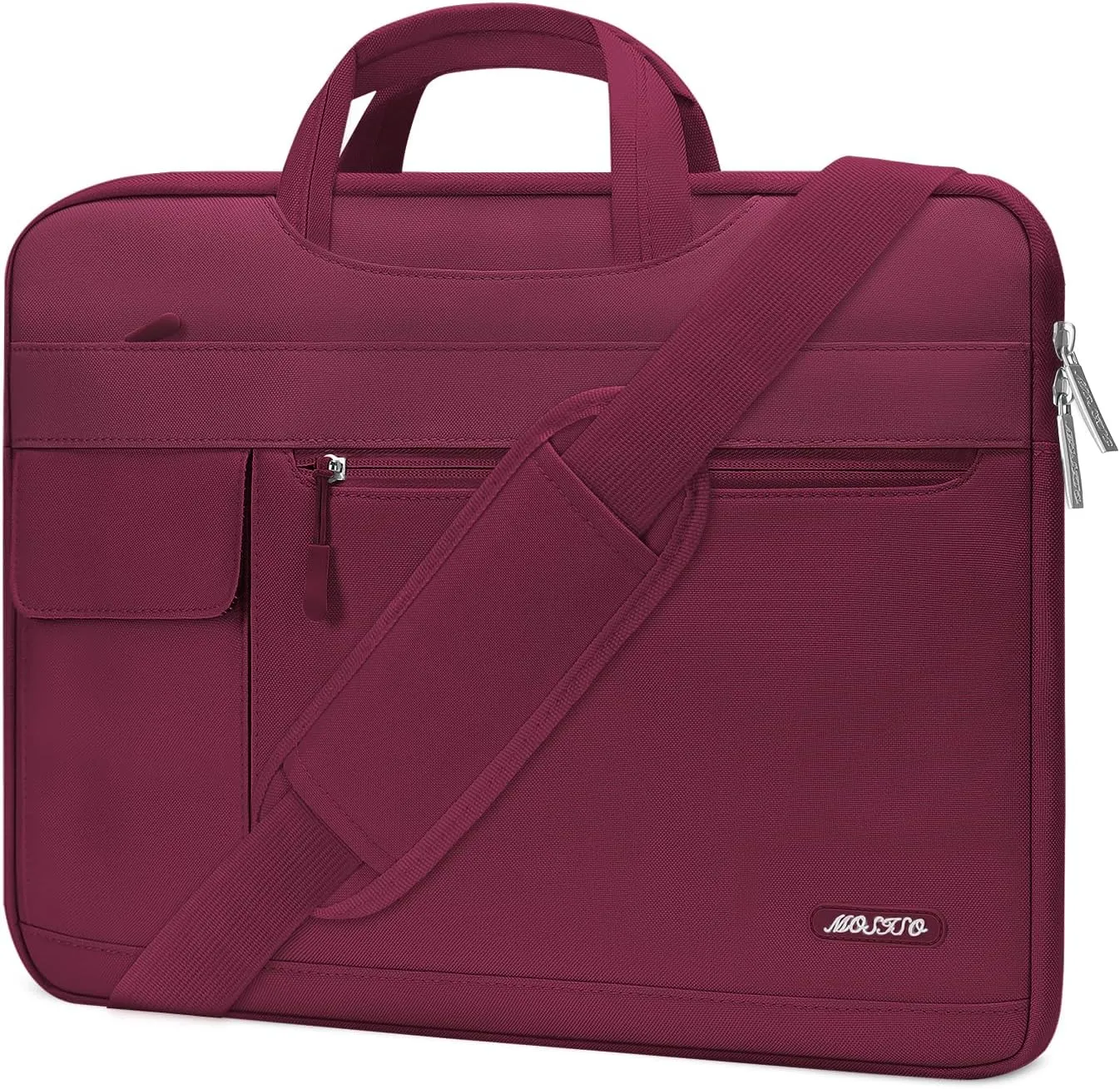 MOSISO Laptop Shoulder Bag Compatible with MacBook Pro 16 inch 2023-2019 M3 A2991 M2 A2780 M1 A2485 A2141/Pro 15 A1398,15-15.6 inch Notebook,Polyester Flapover Briefcase Sleeve Case, Wine Red