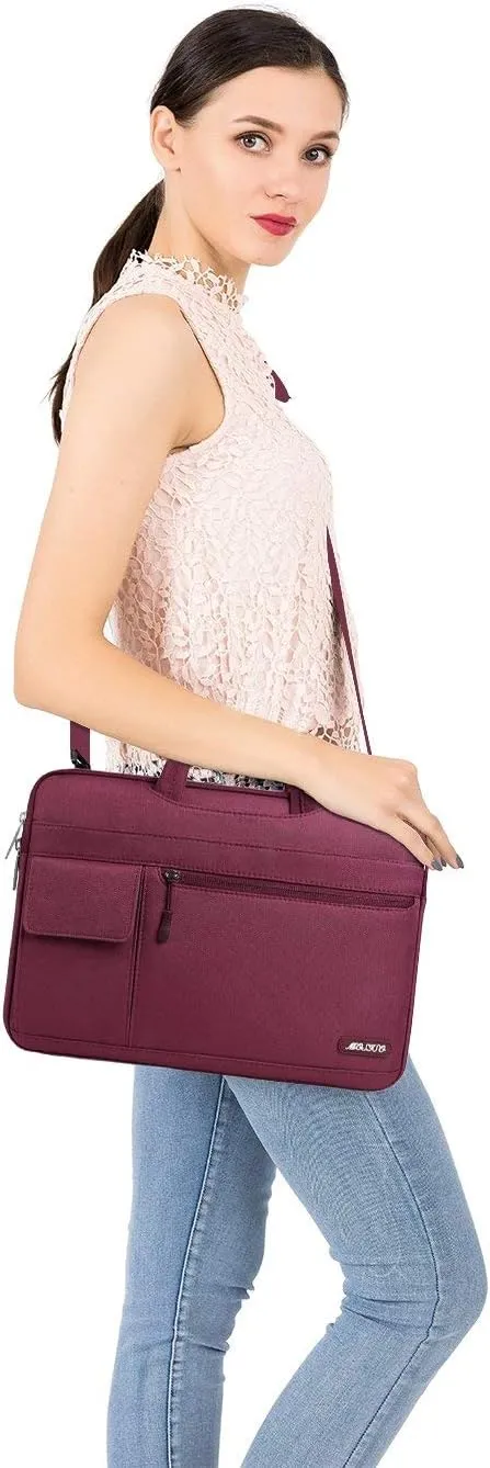 MOSISO Laptop Shoulder Bag Compatible with MacBook Pro 16 inch 2023-2019 M3 A2991 M2 A2780 M1 A2485 A2141/Pro 15 A1398,15-15.6 inch Notebook,Polyester Flapover Briefcase Sleeve Case, Wine Red